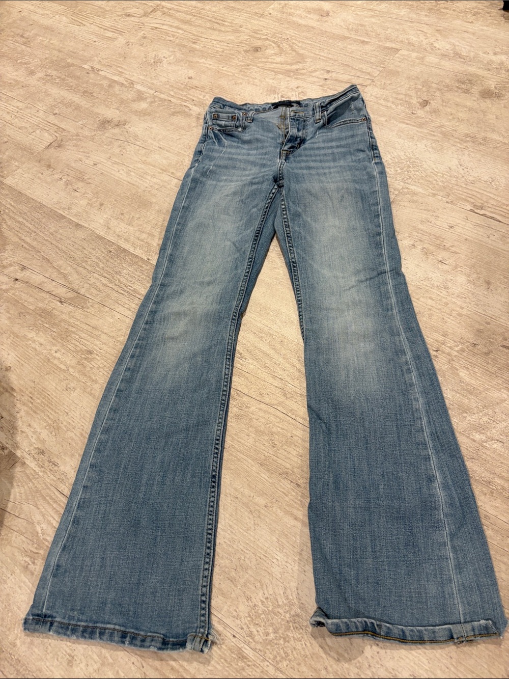Aeropostale Women's Wide-Leg Flare Jeans in Faded Blue